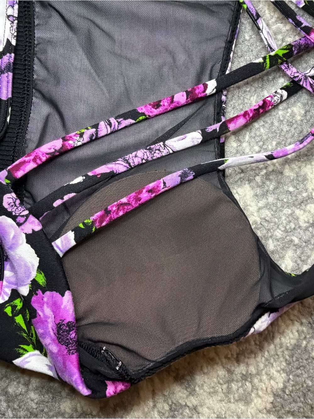 Victoria's Secret Black Floral Strappy Sports Bra with Purple Accents - Picture 5 of 6